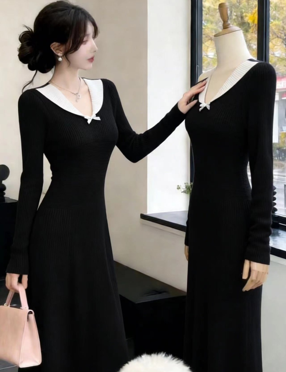 Autumn and winter slim inside the ride red dress