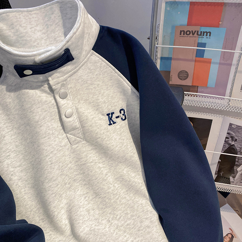 Raglan sleeve loose couple clothes high collar tops