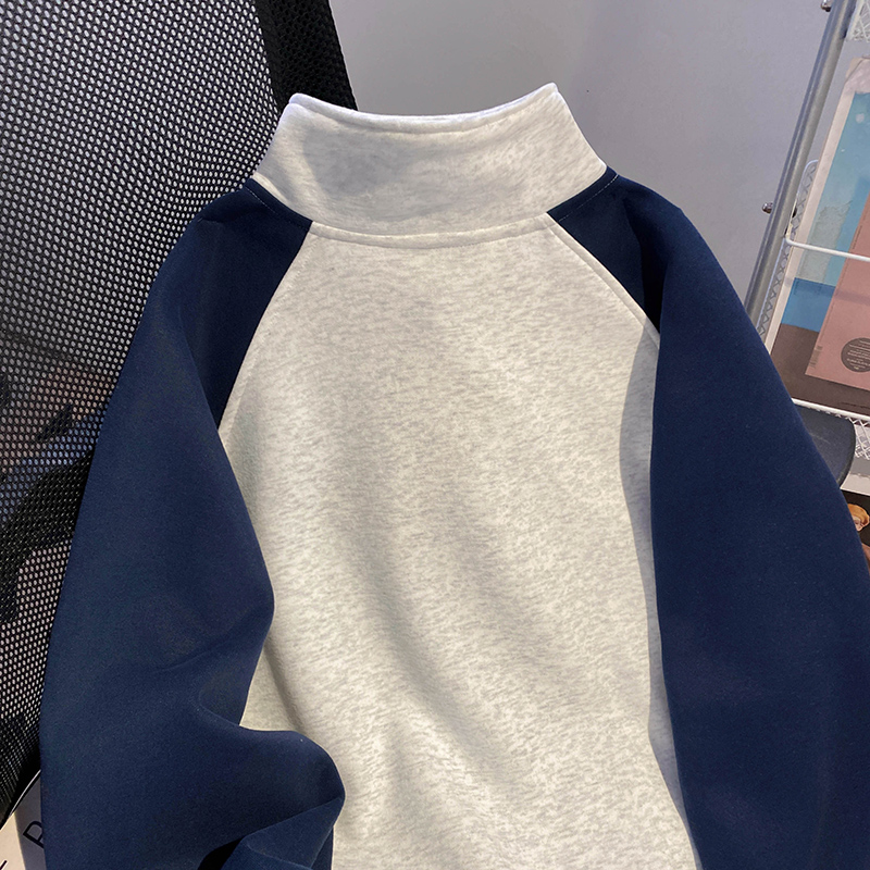 Raglan sleeve loose couple clothes high collar tops