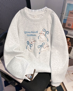 Thermal hooded tops embroidered flowers pure cotton hoodie