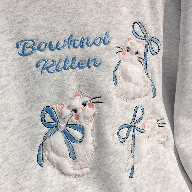 Thermal hooded tops embroidered flowers pure cotton hoodie