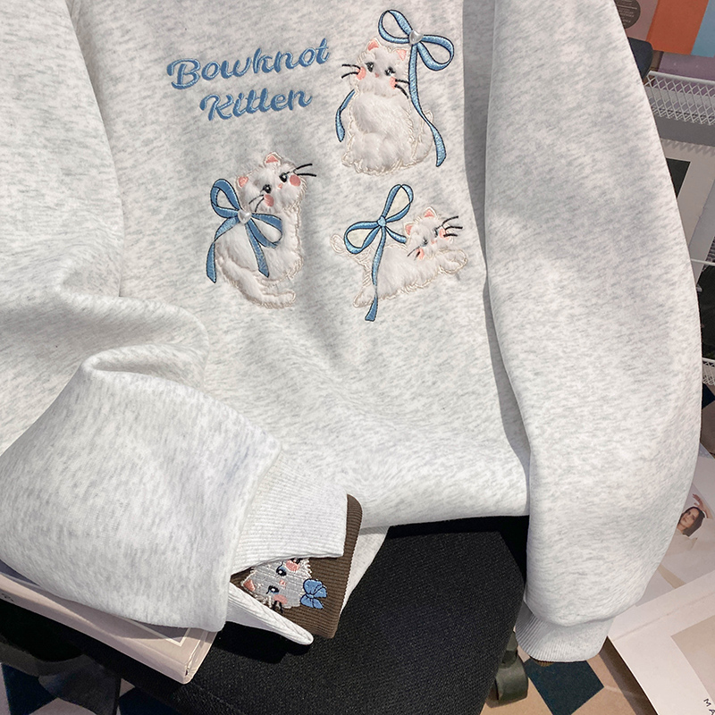 Thermal hooded tops embroidered flowers pure cotton hoodie