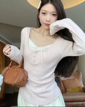 Cashmere T-shirt square collar bottoming shirt for women