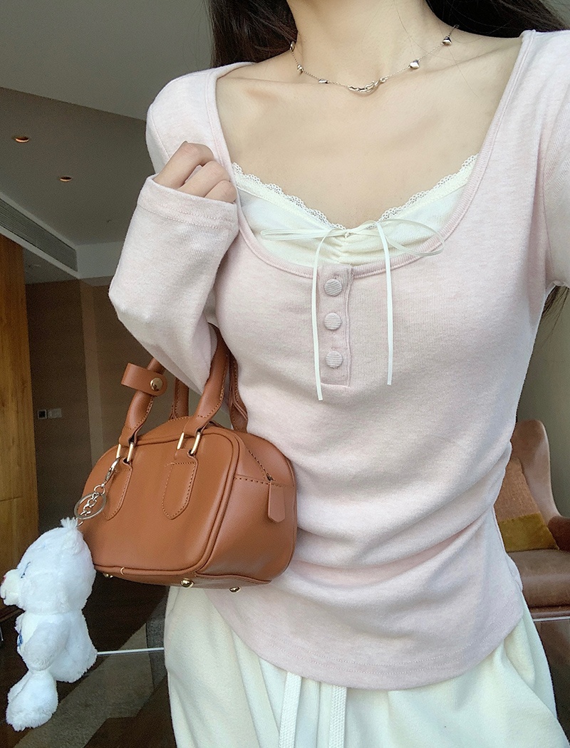 Cashmere T-shirt square collar bottoming shirt for women