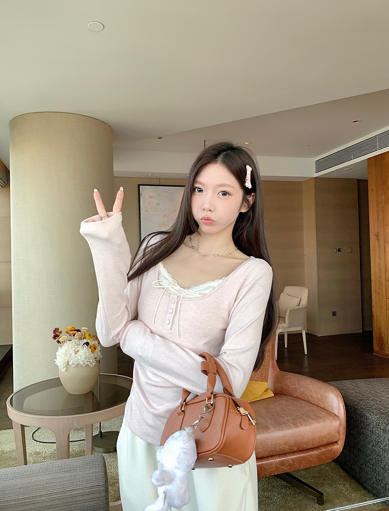 Cashmere T-shirt square collar bottoming shirt for women