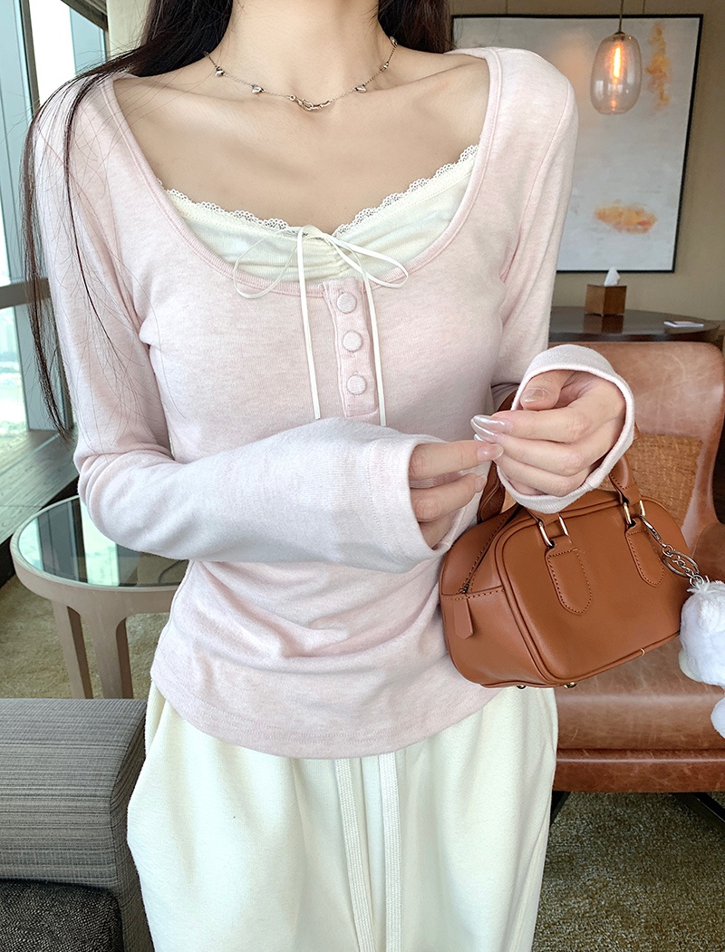 Cashmere T-shirt square collar bottoming shirt for women