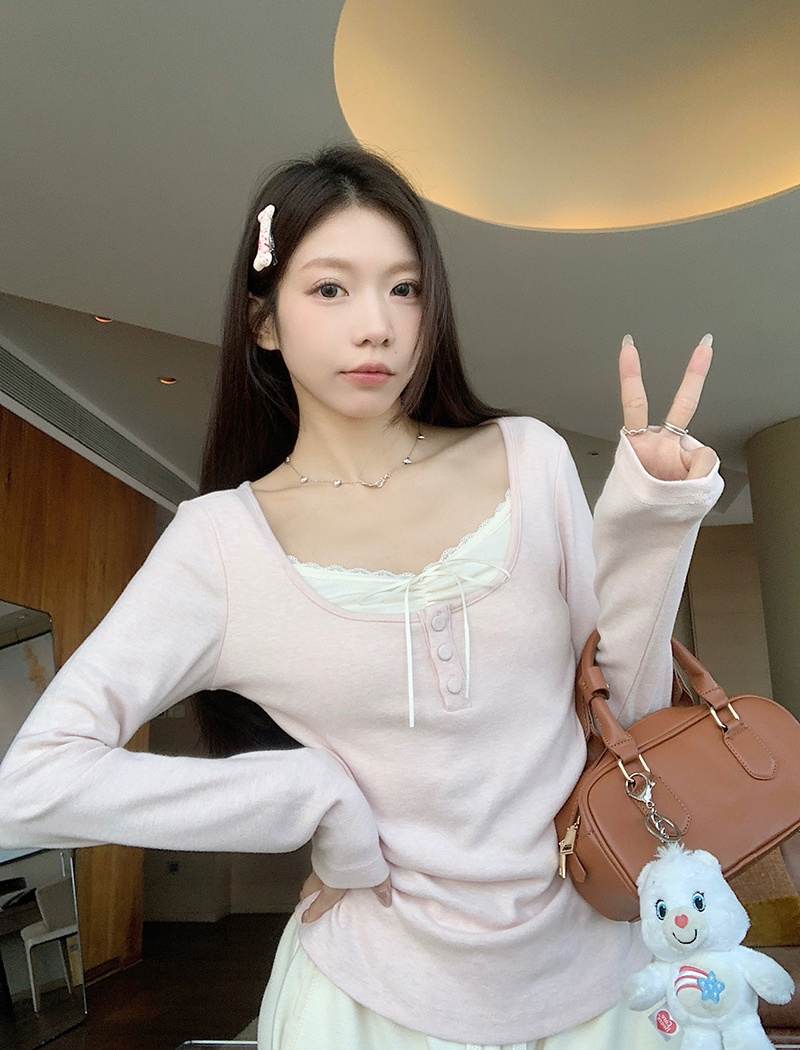 Cashmere T-shirt square collar bottoming shirt for women