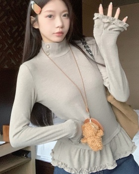 Spring and autumn lace T-shirt high collar tops