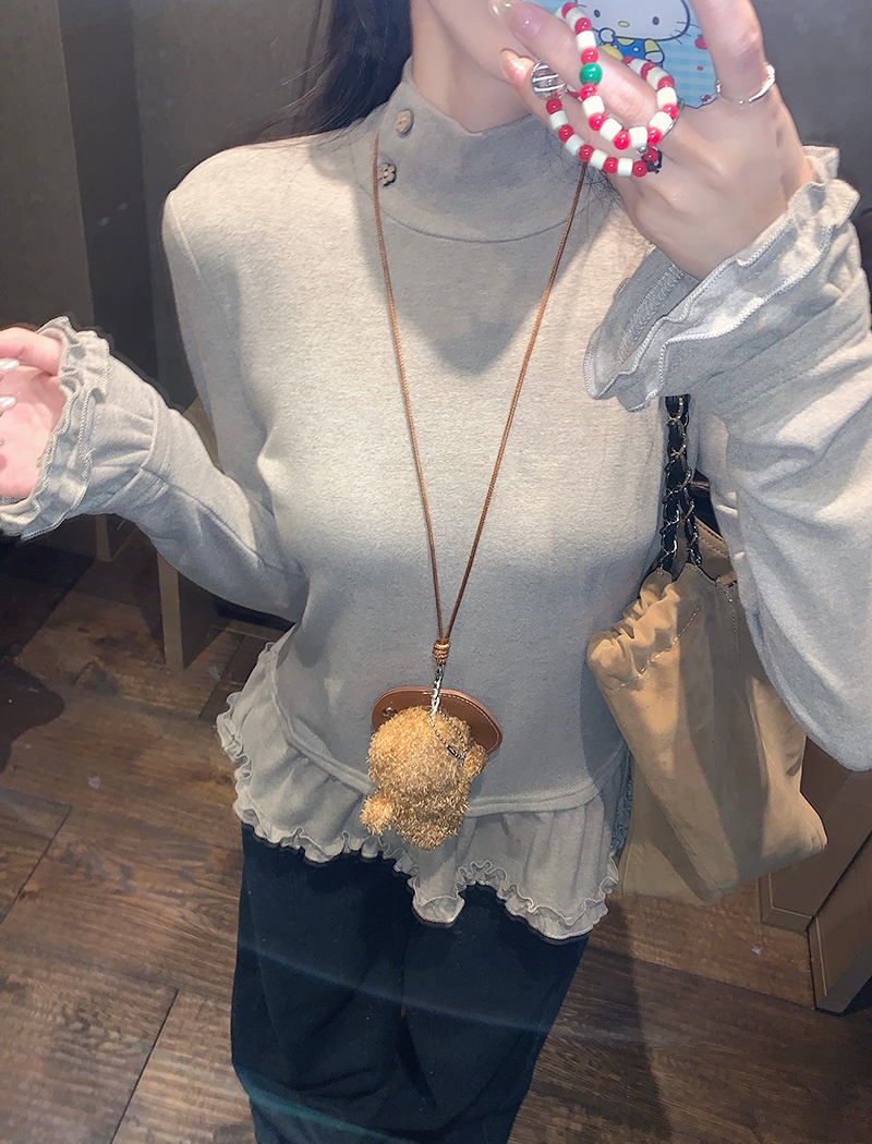 Spring and autumn lace T-shirt high collar tops