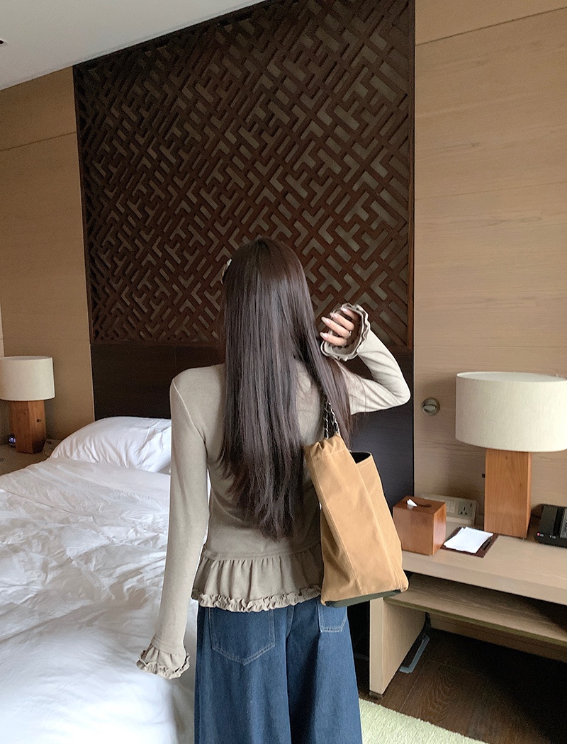 Spring and autumn lace T-shirt high collar tops