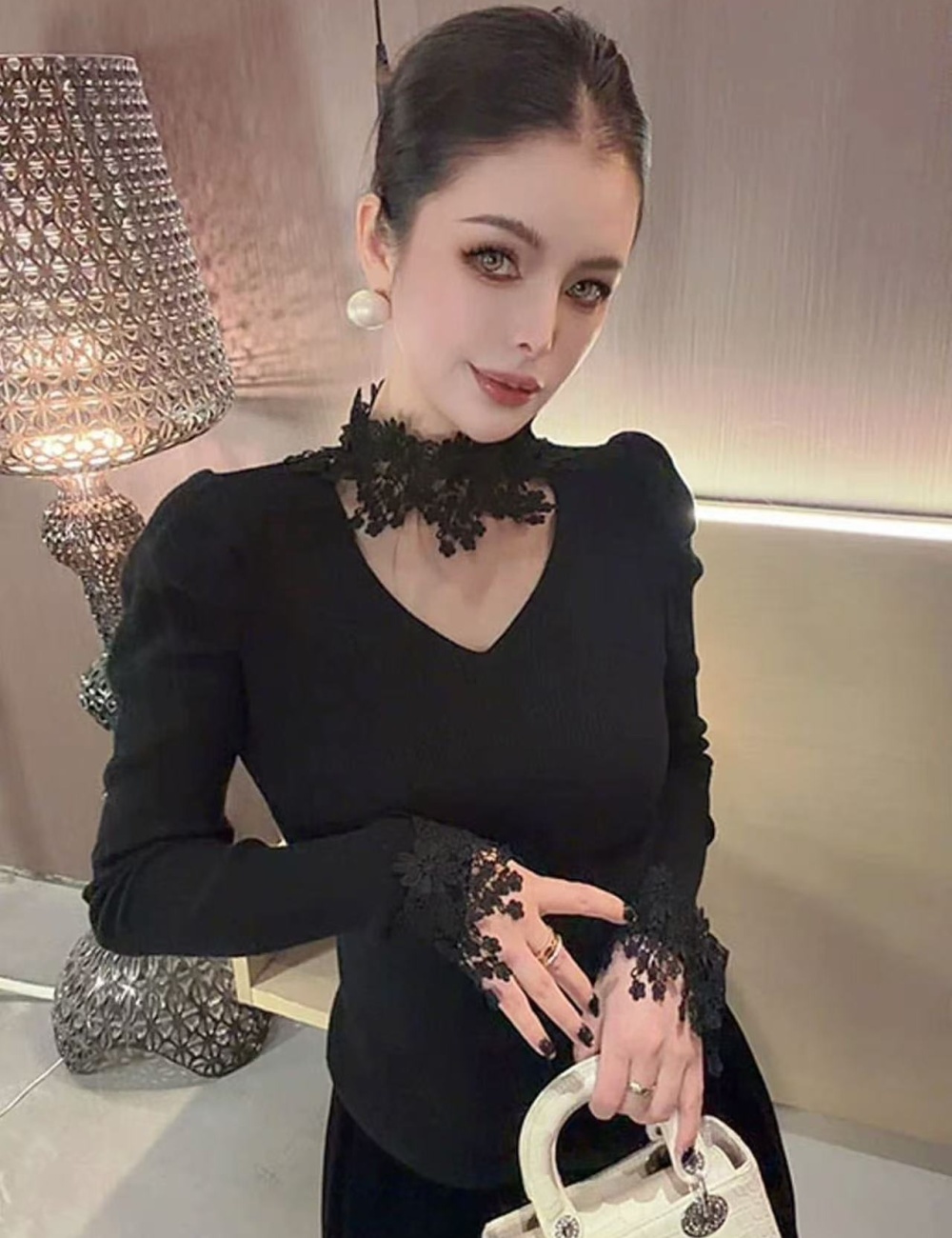 Enticement gauze winter elasticity tops for women