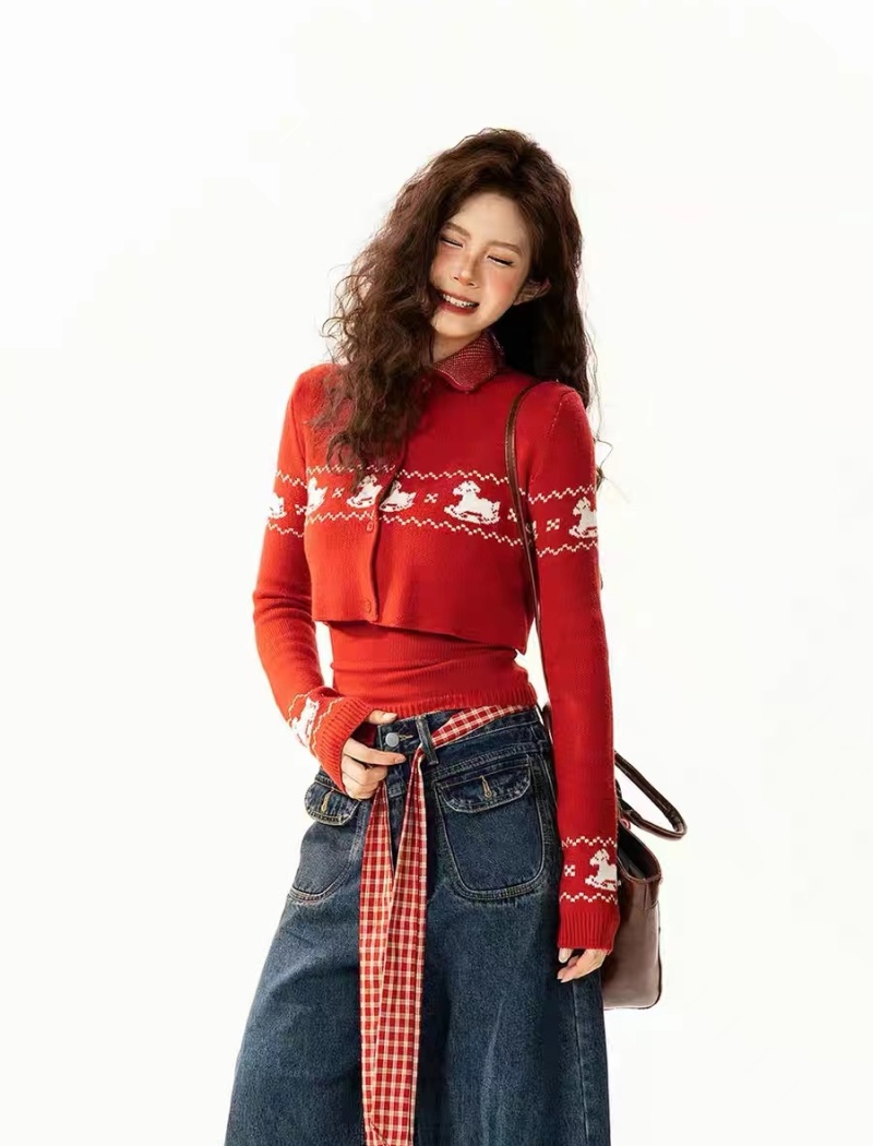Short sweater thermal bottoming shirt 2pcs set