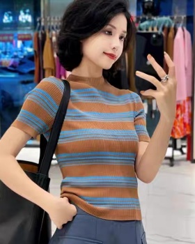 Fashion short sleeve tops stripe T-shirt for women
