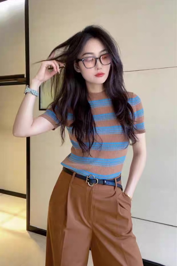 Fashion short sleeve tops stripe T-shirt for women