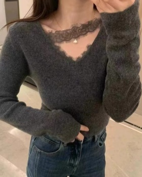 Gray short tops autumn and winter sweater for women