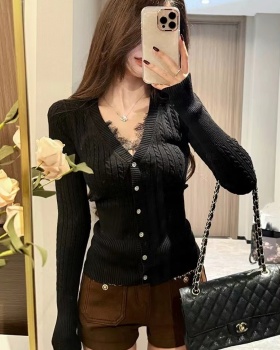 Lace slim sweater knitted bottoming cardigan for women
