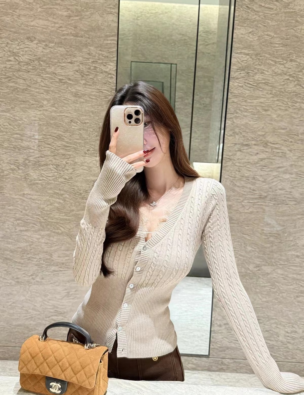 Lace slim sweater knitted bottoming cardigan for women