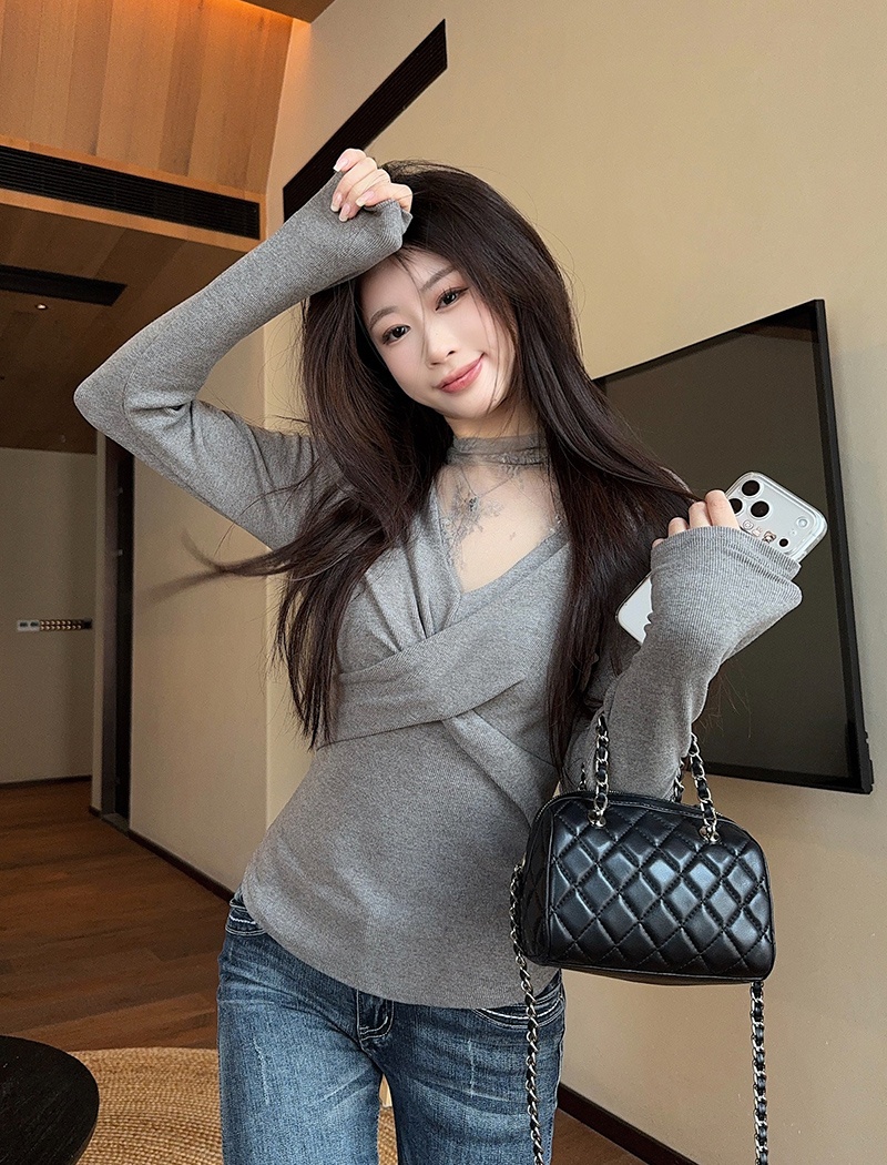 Spring and autumn lace T-shirt long sleeve tops for women