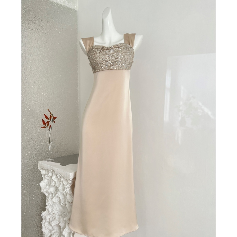 Set beads sling light luxury satin mermaid dress