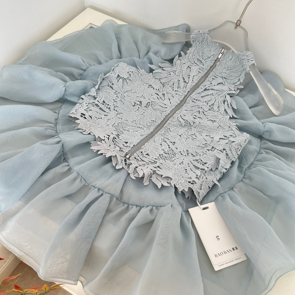 Stereoscopic halter tops lace short skirt a set for women