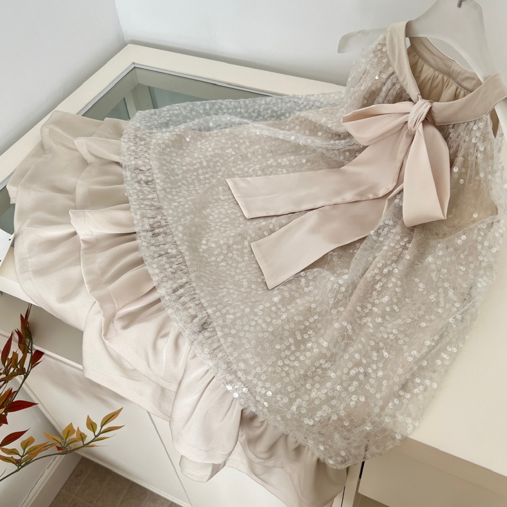 Sequins doll halter dress bow slim dig shoulder T-back for women