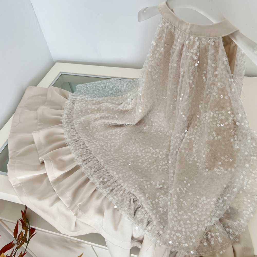 Sequins doll halter dress bow slim dig shoulder T-back for women