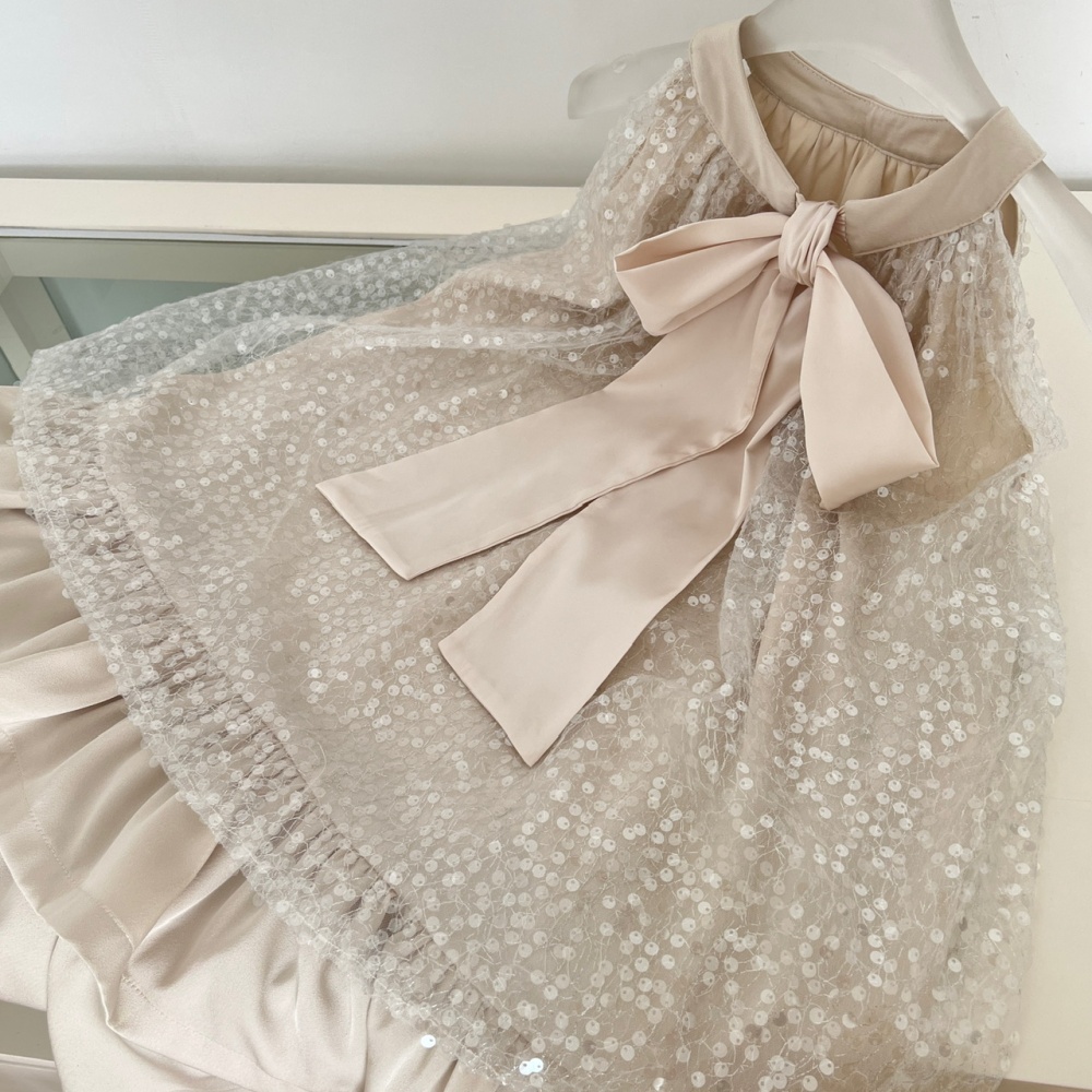 Sequins doll halter dress bow slim dig shoulder T-back for women