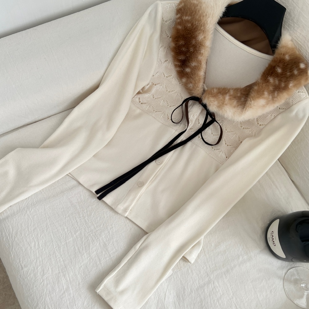 Leopard sweater eco-friendly fur collar short skirt a set