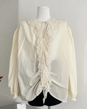 Long sleeve enticement tops shirring shirt for women