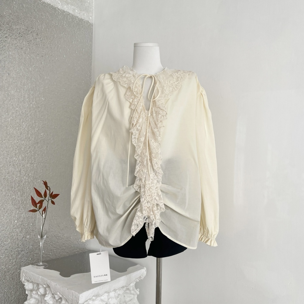 Long sleeve enticement tops shirring shirt for women