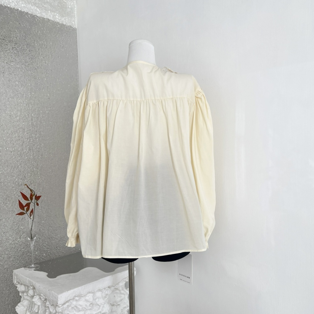 Long sleeve enticement tops shirring shirt for women