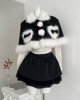 Hairball polka dot slim coat winter sweet shawl a set