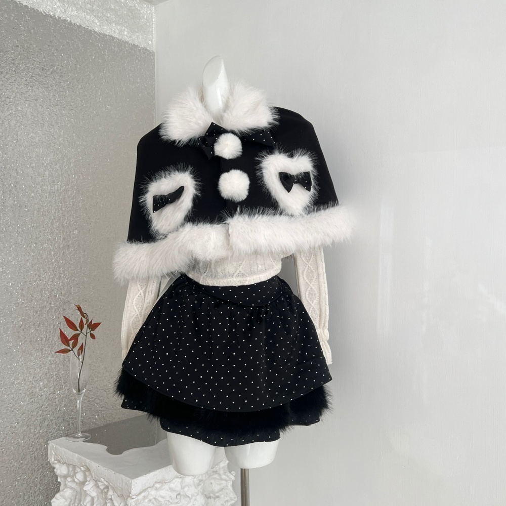 Hairball polka dot slim coat winter sweet shawl a set