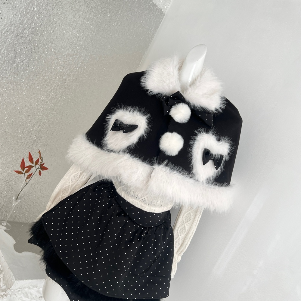 Hairball polka dot slim coat winter sweet shawl a set