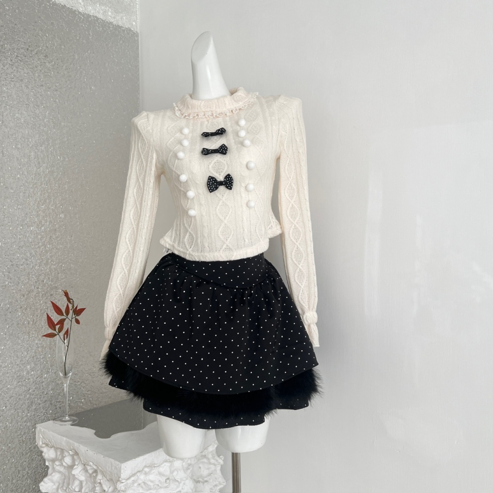 Hairball polka dot slim coat winter sweet shawl a set