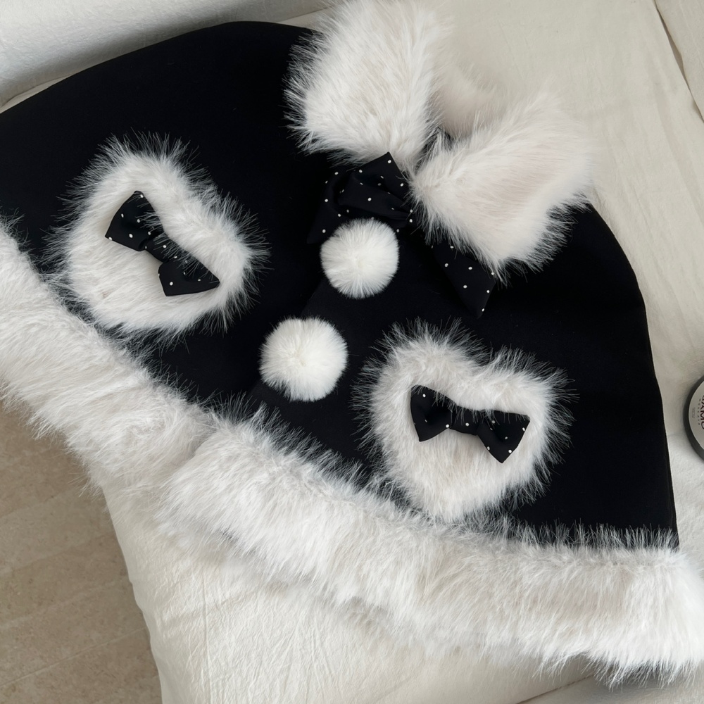 Hairball polka dot slim coat winter sweet shawl a set