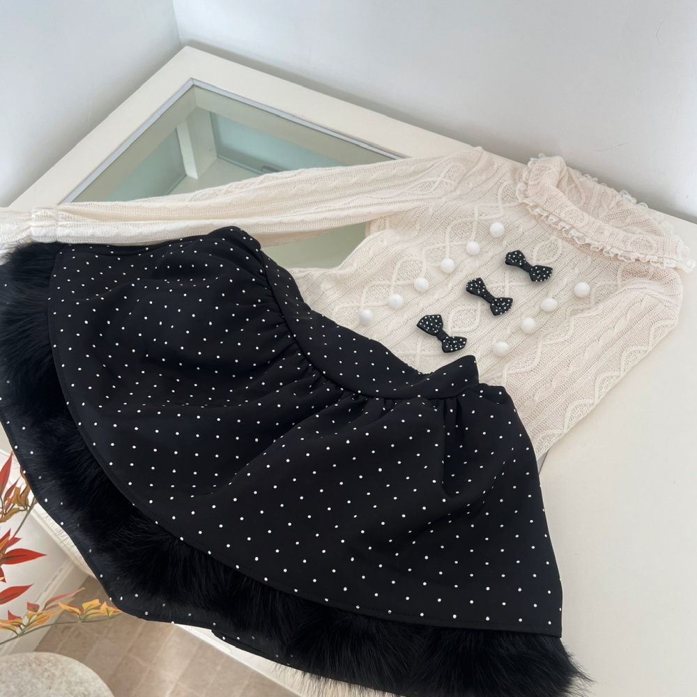 Hairball polka dot slim coat winter sweet shawl a set