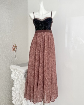 Splice velvet sequins obscure multilayer dress