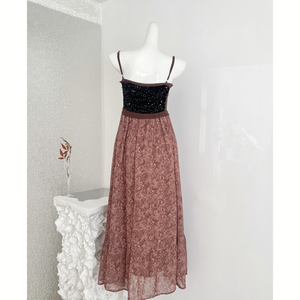 Splice velvet sequins obscure multilayer dress