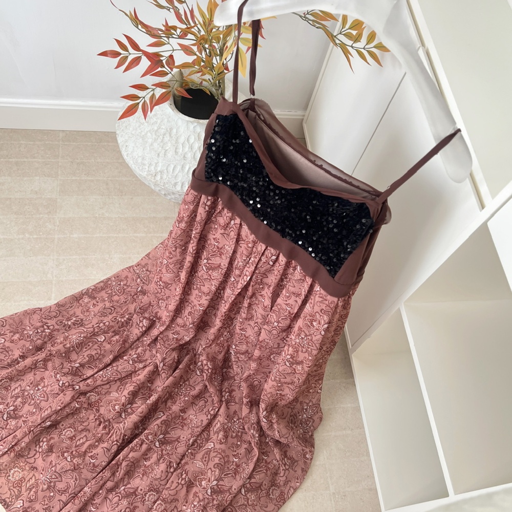 Splice velvet sequins obscure multilayer dress