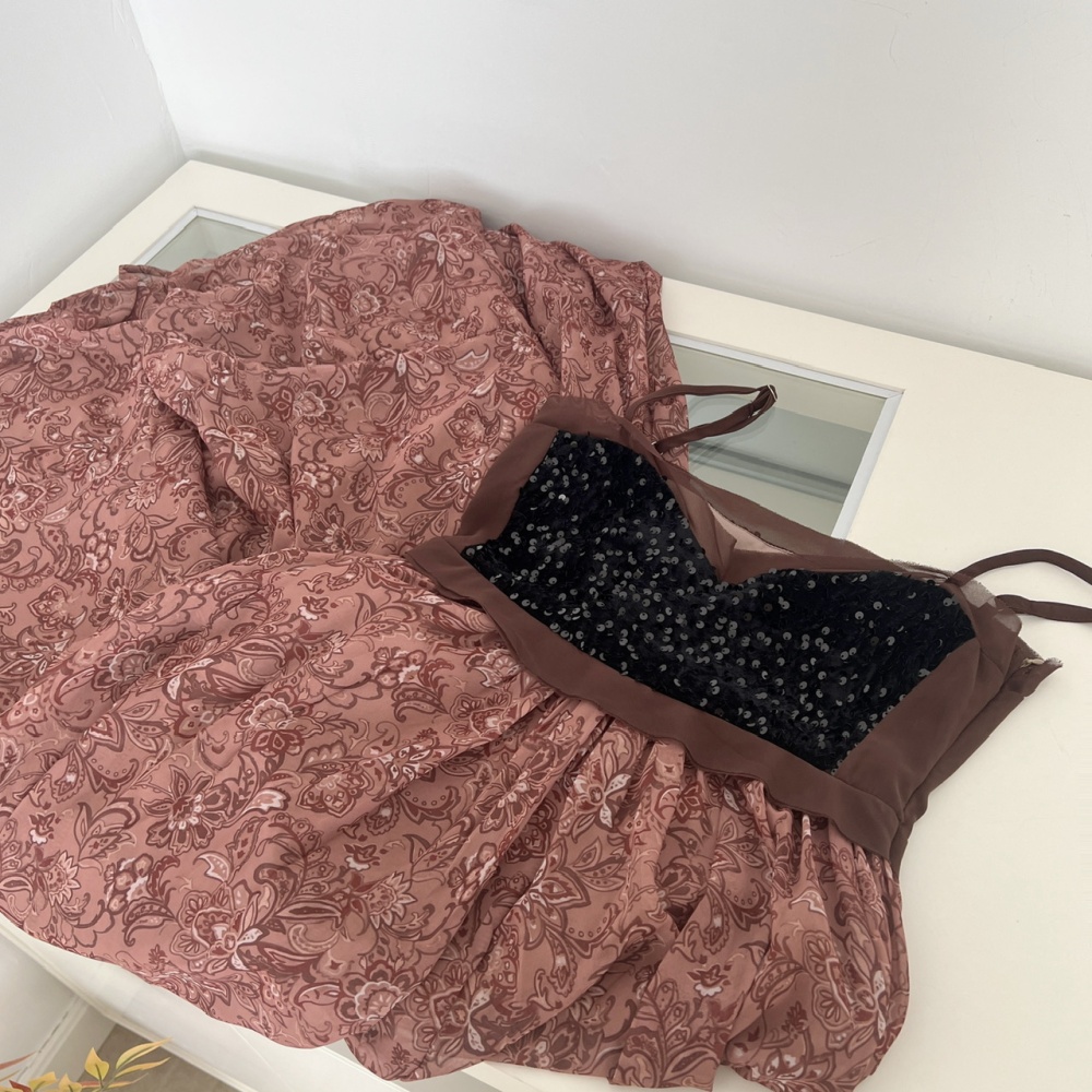 Splice velvet sequins obscure multilayer dress