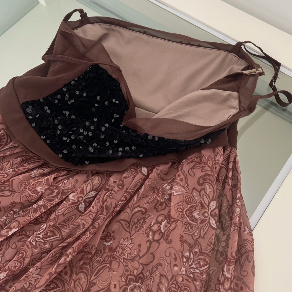 Splice velvet sequins obscure multilayer dress