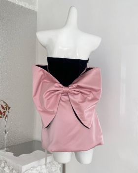 Wrapped chest cat large bow mixed colors dress