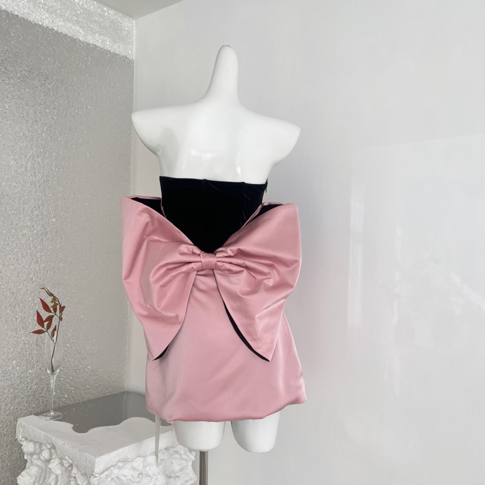 Wrapped chest cat large bow mixed colors dress