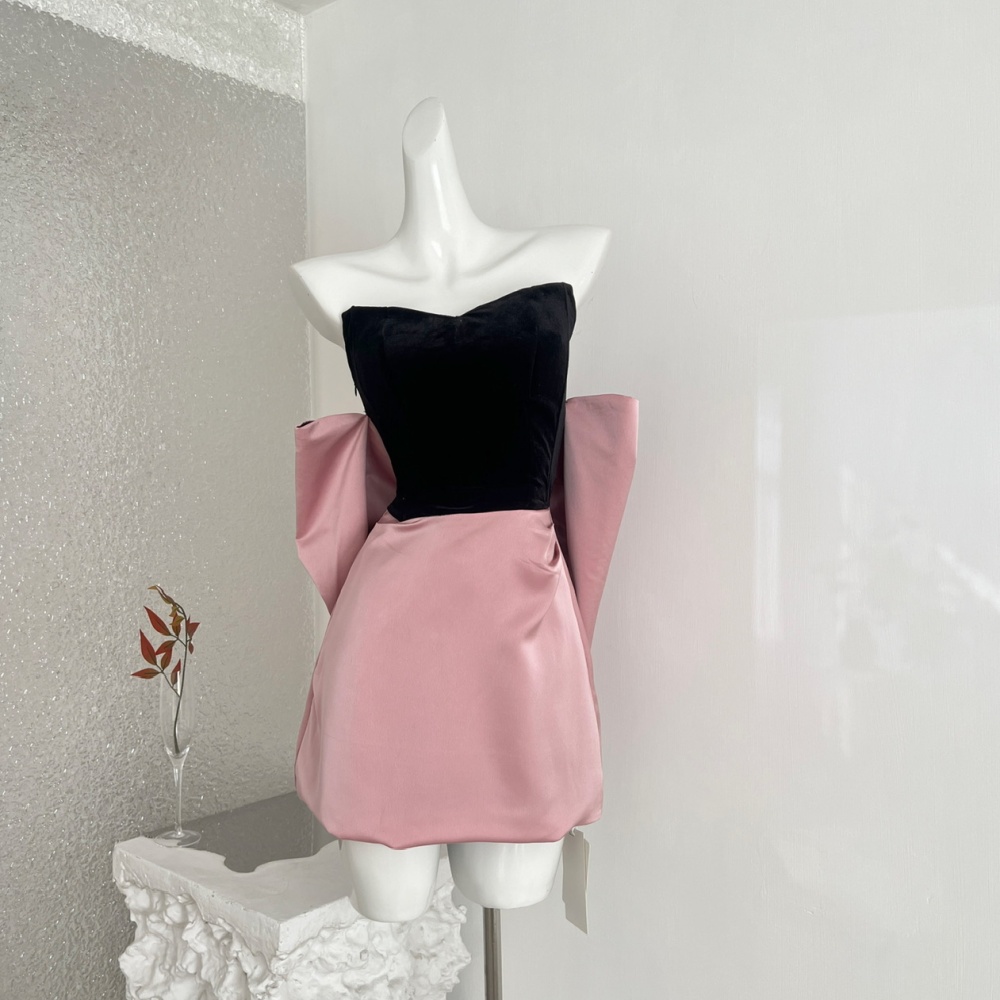 Wrapped chest cat large bow mixed colors dress