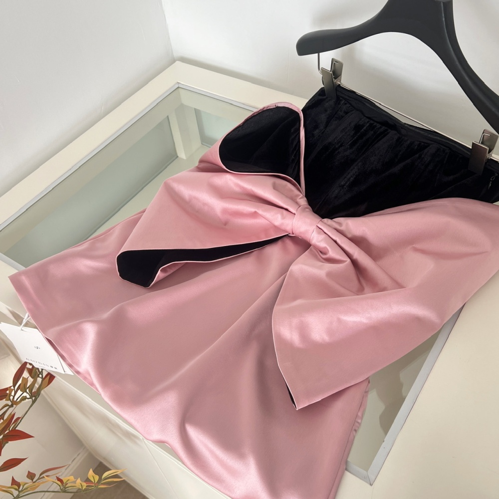 Wrapped chest cat large bow mixed colors dress