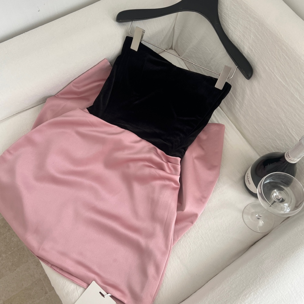 Wrapped chest cat large bow mixed colors dress