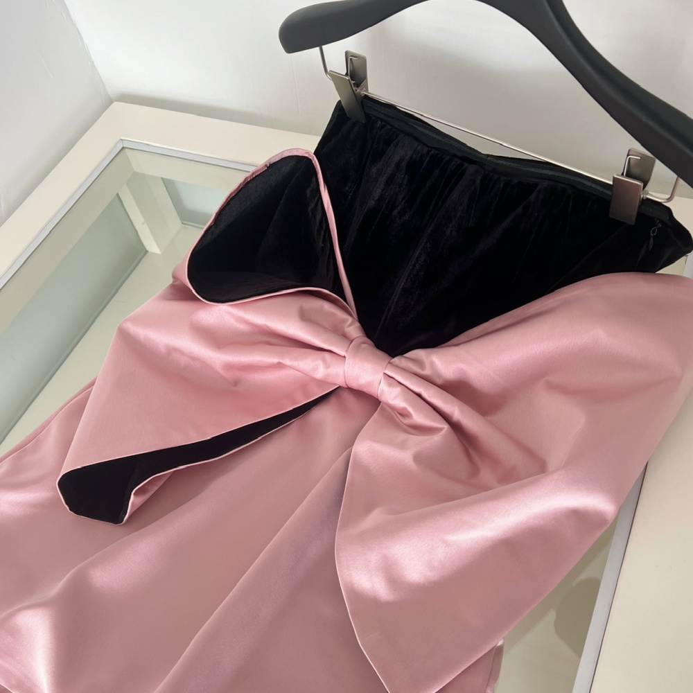 Wrapped chest cat large bow mixed colors dress