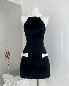 Halter lapel dress mixed colors sleeveless dress