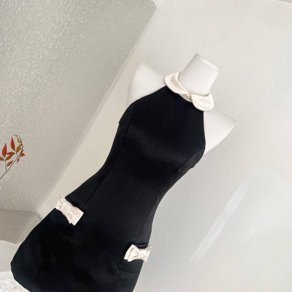 Halter lapel dress mixed colors sleeveless dress